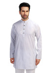 In-Sattva Men's Handloom Cotton Vintage Pinstriped Thigh-Length Kurta Tunic; Striped Blue