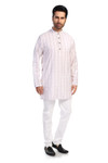 In-Sattva Men's Classic Cotton Checkered Sattva-Collar Thigh-Length Kurta Tunic; Checkered Caramel