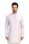 In-Sattva Men's Classic Cotton Checkered Sattva-Collar Thigh-Length Kurta Tunic; Checkered Caramel