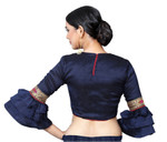 In-Sattva Women's Silk Lace Ruffle Round Neck Blouse; Cobalt Blue In-Sattva Women's Silk Lace Ruffle Round Neck Blouse; Cobalt Blue