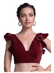 In-Sattva Women's Velvet Cap Sleeve V-Neck Blouse; Cherry Red In-Sattva Women's Velvet Cap Sleeve V-Neck Blouse; Cherry Red