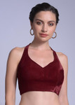 In-Sattva Women's Velvet Strap V-Neck Blouse; Raspberry Red In-Sattva Women's Velvet Strap V-Neck Blouse; Raspberry Red