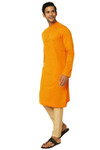 In-Sattva Men's Majestic Pinstriped Bejeweled Designer Indian Kurta Tunic; Summer Mustard