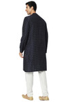 In-Sattva Men's Indian Mandarin Collar Geometric Patterned Long Kurta Tunic; Midnight Navy