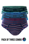 Men's Essentials - Luxe Premium Cotton Striped Briefs - Pack of 3 - Maroon, Blue and Green