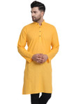 In-Sattva Men's Indian Banded Classic Collar Pure Cotton Solid Mustard Long Kurta Tunic