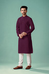 In-Sattva Men's Banded Classic Collar Pure Cotton Long Burgundy Brown Kurta Tunic | Front View
