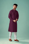 In-Sattva Men's Banded Classic Collar Pure Cotton Long Burgundy Brown Kurta Tunic | Right View