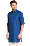 In-Sattva Men's Pullover Pathani Rollup Sleeve Kurta Tunic with Shoulder Strap - Ink Blue