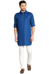 In-Sattva Men's Pullover Pathani Rollup Sleeve Kurta Tunic with Shoulder Strap - Ink Blue