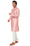 Men's British Pink Kurta Tunic with Embroidered Banded Collar and Placket | Left View