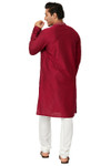 Men's Wedding Burgundy Kurta Tunic with Embroidered Banded Collar and Placket | Back View