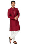 Men's Wedding Burgundy Kurta Tunic with Embroidered Banded Collar and Placket | Zoomed Out