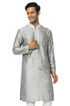 In-Sattva Men's Festive Rich Embellished Handcrafted Knee-Length Kurta Tunic - Silver Grey