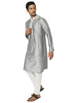 In-Sattva Men's Festive Rich Embellished Handcrafted Knee-Length Kurta Tunic - Silver Grey