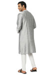 In-Sattva Men's Festive Rich Embellished Handcrafted Knee-Length Kurta Tunic - Silver Grey