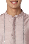 In-Sattva Men's Vertical Pleat Embroidered Banded Collar and Placket Kurta Tunic - Lavender Lilac