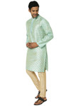 In-Sattva Men's Embroidered and Patterned Regular Fit Long Kurta Tunic - Pastel Green