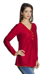 MOHR Women's Red Tunic Shirt with V-Neck and Full Length Sleeves Ì´Ì_ÌÎÌÌÎÌ¥ Side MOHR Women's Red Tunic Shirt with V-Neck and Full Length Sleeves Ì´Ì_ÌÎÌÌÎÌ¥ Side