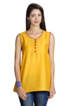 MOHR Women's Dark Yellow Sleeveless Tunic Shirt Ì´Ì_ÌÎÌÌÎÌ¥ Front