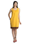 MOHR Women's Dark Yellow Sleeveless Dress with Pleated Neckline åäÌÝÌÕ Front