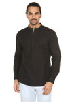 A.N.D. by Anita Dongre Mens Pullover Tunic with Mandarin Collar and Long Sleeves - Black Front