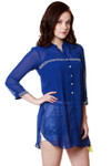 Global Desi Womens Boho Sheer Button Down Tunic - Side