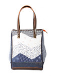 Ivory Tag Patched Up Blue Leather & Fabric Tote ÛÒ Front