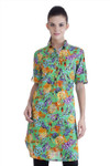MB Womens Ethnic Floral Printed Tunic with Collar ÛÒ Green