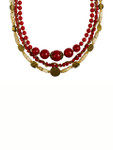 Ivory Tag 3-Strand Red Stone Necklace with Gold Accents ÛÒ Detail