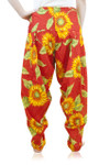 Indian Clothing Women's Full Length Patiala Dancer Pants Sunflower Print, with Scarf åäÌÝÌÕ Red Back