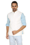 Men's Button Down Vest with Mandarin Collar-White Men's Button Down Vest with Mandarin Collar-White