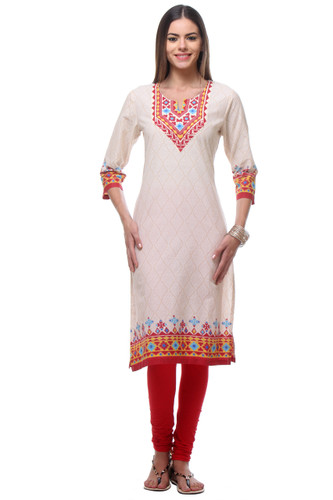 In-Sattva Women's Diamond Patterned Kurta Tunic with Printed Yoke