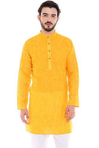In-Sattva Men's Indian Classic Pure Cotton Kurta Tunic with Mandarin Collar Yellow