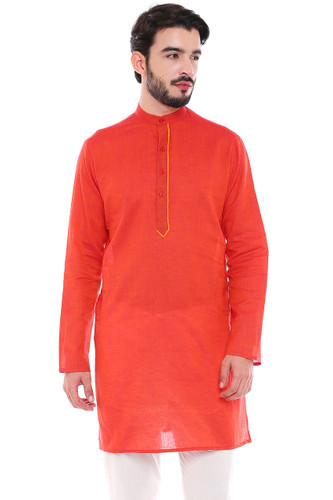 In-Sattva Men's Indian Classic Pure Cotton Kurta Tunic with Stylized Placket