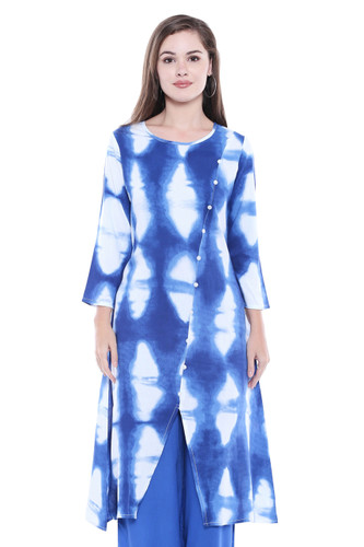 Long Kurta Tunic Women's Cotton Printed Rich Vibrant Colors  | In-Sattva - Front