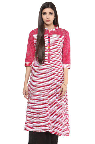 Kurta Tunic Women's Long Summer Pure Cotton Diamond Print - In-Sattva - Front Kurta Tunic Women's Long Summer Pure Cotton Diamond Print - In-Sattva - Front