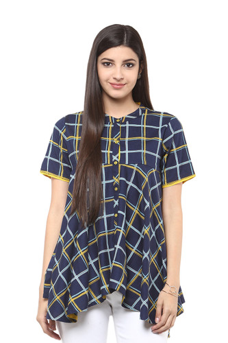 Exclusive Checkered Print In-Sattva Top Tunic - front  Exclusive Checkered Print In-Sattva Top Tunic - front