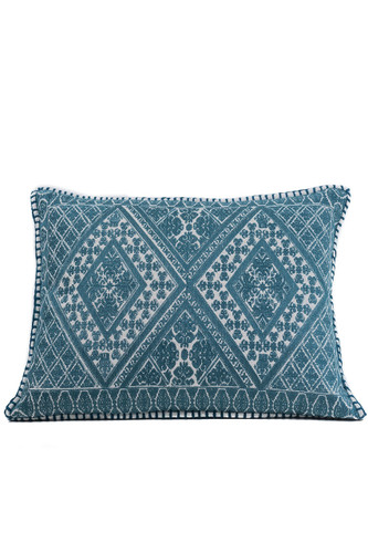 In-Sattva Teal Symmetrical Embroidered Cushion Cover and Pillow 14 X 20 In-Sattva Teal Symmetrical Embroidered Cushion Cover and Pillow 14 X 20