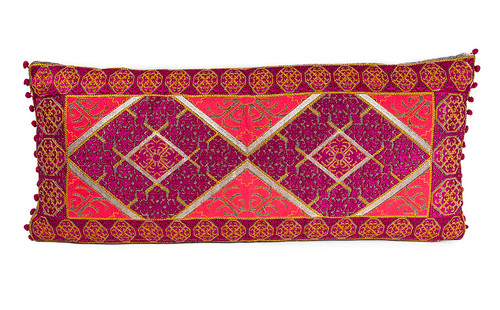 In-Sattva Red Purple Border Embroidered Cushion Cover and Pillow 14 X 30 In-Sattva Red Purple Border Embroidered Cushion Cover and Pillow 14 X 30