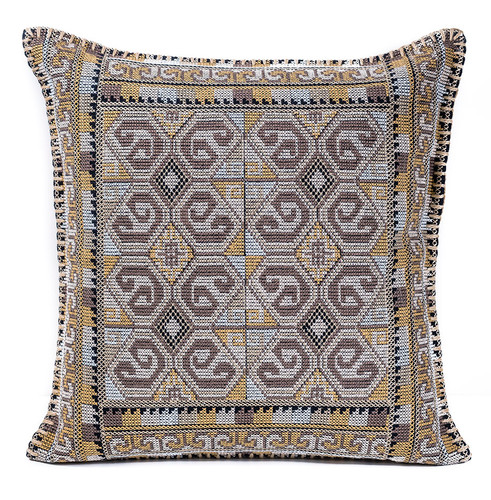 In-Sattva Home Geometric and Ancient Art Hand-Embellished Cotton Cushion Cover Decorative Pillow, BrSwrl, 20 x 20 In-Sattva Home Geometric and Ancient Art Hand-Embellished Cotton Cushion Cover Decorative Pillow, BrSwrl, 20 x 20