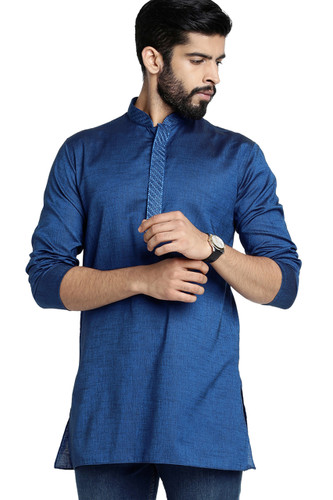Shatranj Men's Indian Banded Collar Classic Kurta Tunic With Embroidered Placket Shatranj Men's Indian Banded Collar Classic Kurta Tunic With Embroidered Placket