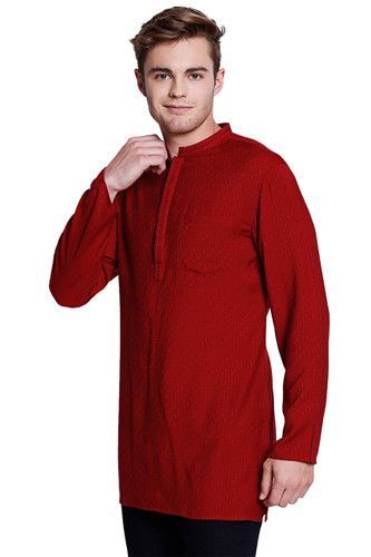 Shatranj Men's Indian Mandarin Collar Handcrafted Dobby Embroidered Kurta Tunic Maroon Shatranj Men's Indian Mandarin Collar Handcrafted Dobby Embroidered Kurta Tunic Maroon