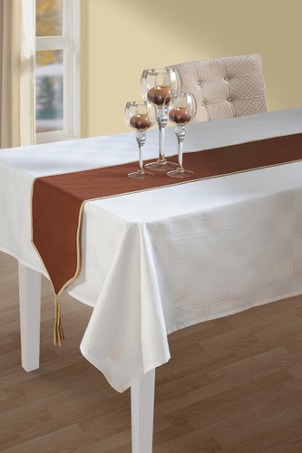 In-Sattva Home 100% Cotton Solid Table Runner and Dresser Scarves with Fringe for Family, Get-Togethers and Everyday Use Brown