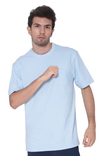 AVA Athletica Men's Cotton Classic Fit Round Neck Soft T-Shirt with Pocket Light Blue