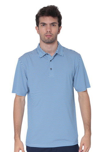 AVA Athletica Men's Polo Collar Moisture-Wick Active Wear Fine Striped T-Shirt Blue