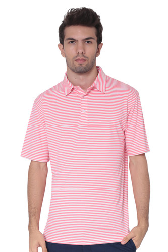 AVA Athletica Men's Polo Collar Moisture-Wick Active Wear Fine Striped T-Shirt Pink