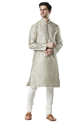 Ethnix Men's Indian Embroidered Banded Collar Festive Kurta Tunic Pajama Set Steel Gray Ethnix Men's Indian Embroidered Banded Collar Festive Kurta Tunic Pajama Set Steel Gray