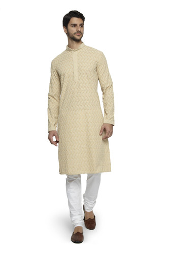 Ethnix Men's Mandarin Collar Handmade Motif Chikaankari Embroidered Kurta Pajama 2-piece set Ethnix Men's Mandarin Collar Handmade Motif Chikaankari Embroidered Kurta Pajama 2-piece set