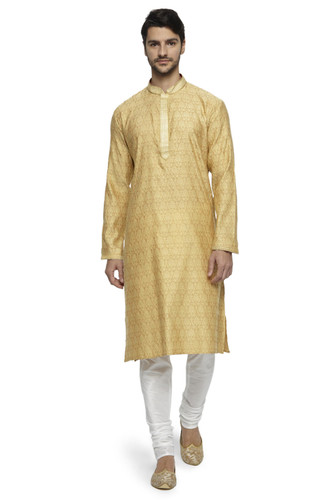 Ethnix Men's Mandarin Collar All-Over Motif Embroidered Kurta Pajama 2-piece set Ethnix Men's Mandarin Collar All-Over Motif Embroidered Kurta Pajama 2-piece set